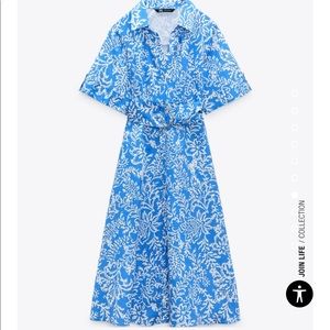 Zara LINEN BLEND PRINTED SHIRTDRESS